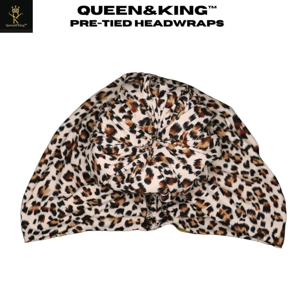 Pre-tied Headwrap (White Leapord)